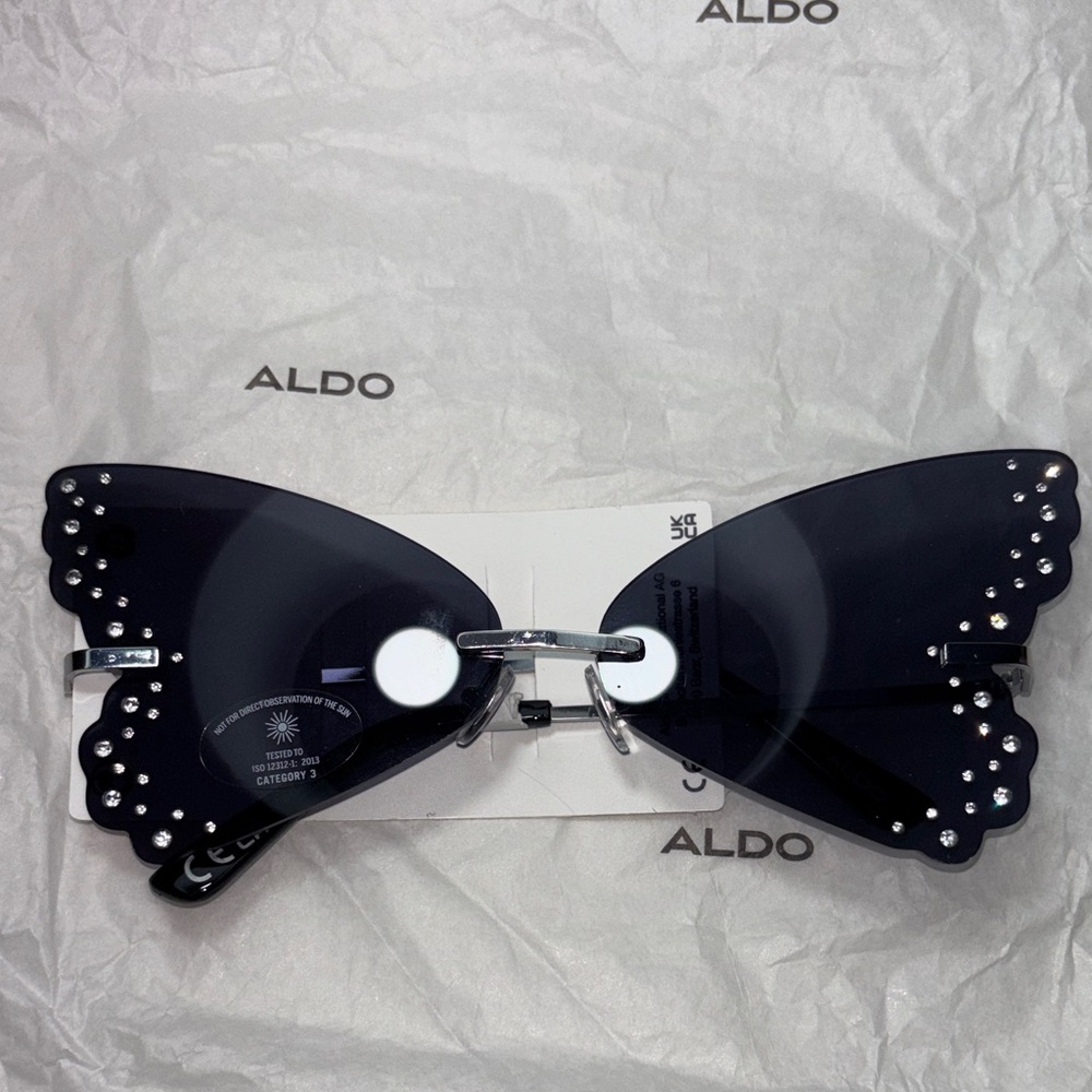 ALDO Black Butterfly Rimless Sunglasses with Rhinestone Accents